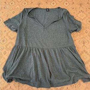 SHEIN Teal Short Sleeve Peplum Top